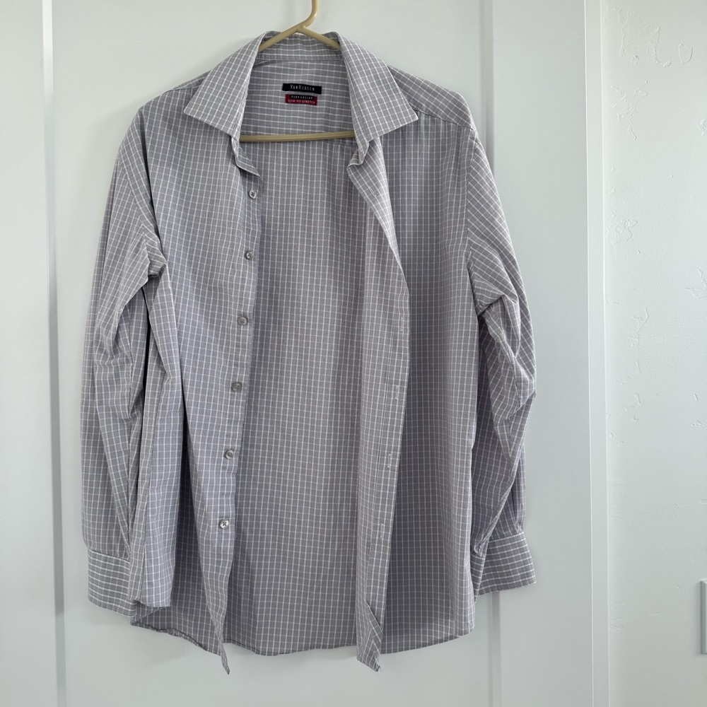 Van Heusen Slim Fit Stretch Gray Casual Button Down Shirt